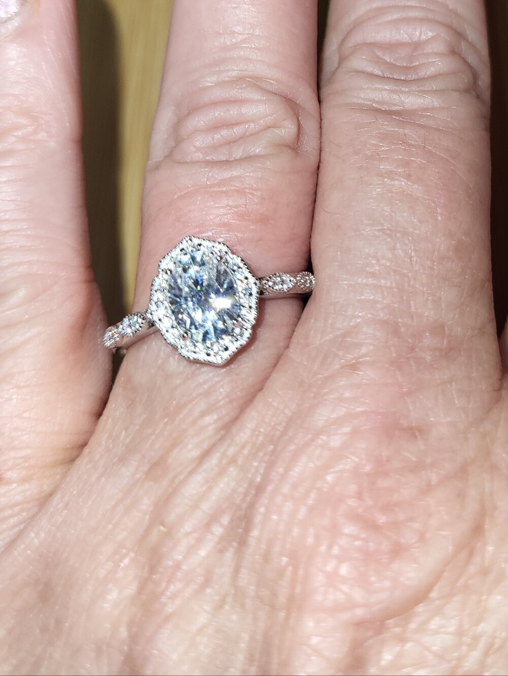 1.64 CTW Oval Halo Moissanite Engagement Ring in 925 Sterling Silver - Sz8